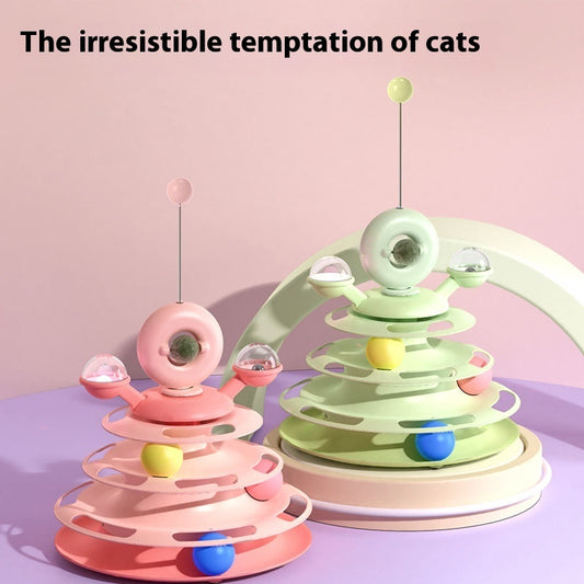 4 level cat toy tower with rolling balls