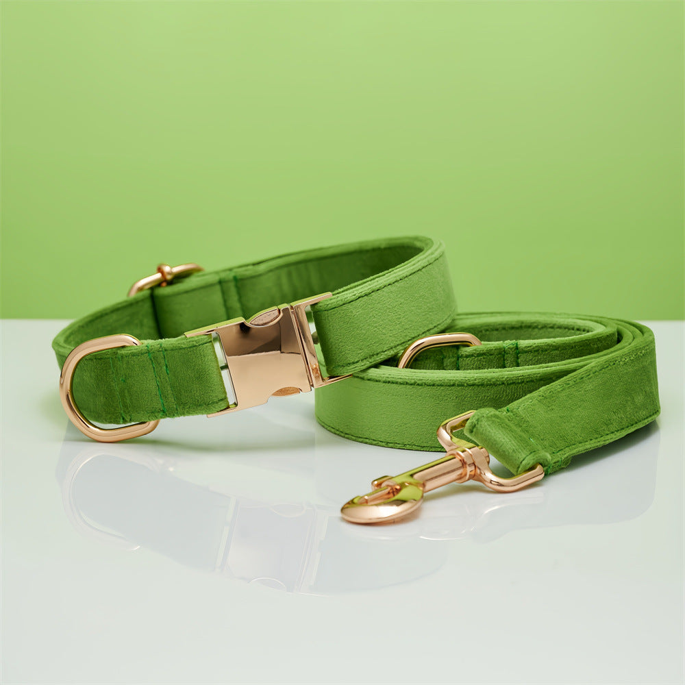 Multiple Colour Velvet Personalise Dog Collar Leash Set With Bow Pawtivo