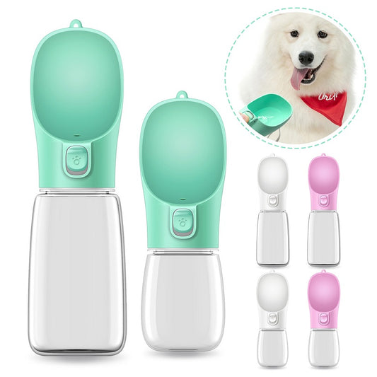 Dog drinking from travel water cup