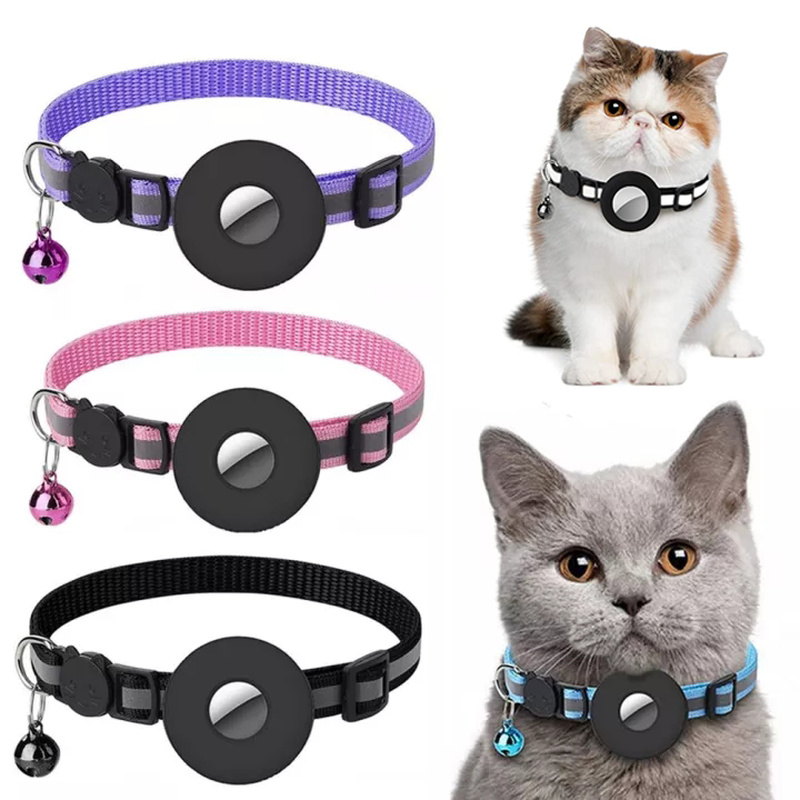 Red reflective nylon collar with Airtag holder for cats and dogs